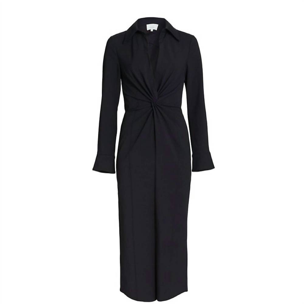 NEW CINQ A SEPT mckenna long sleeves collared midi dress in black - Picture 4 of 4